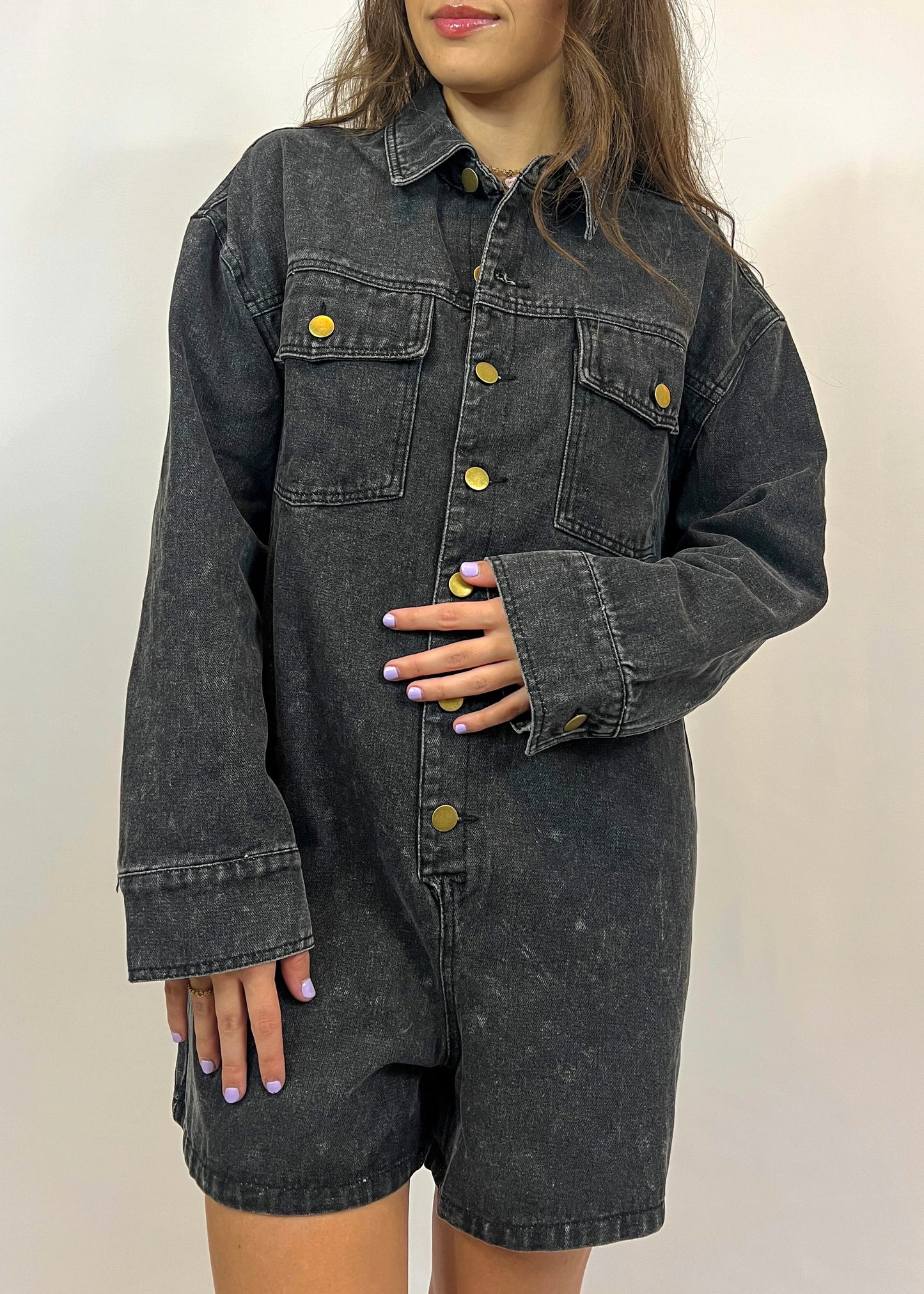 Denim Long Sleeve Romper
