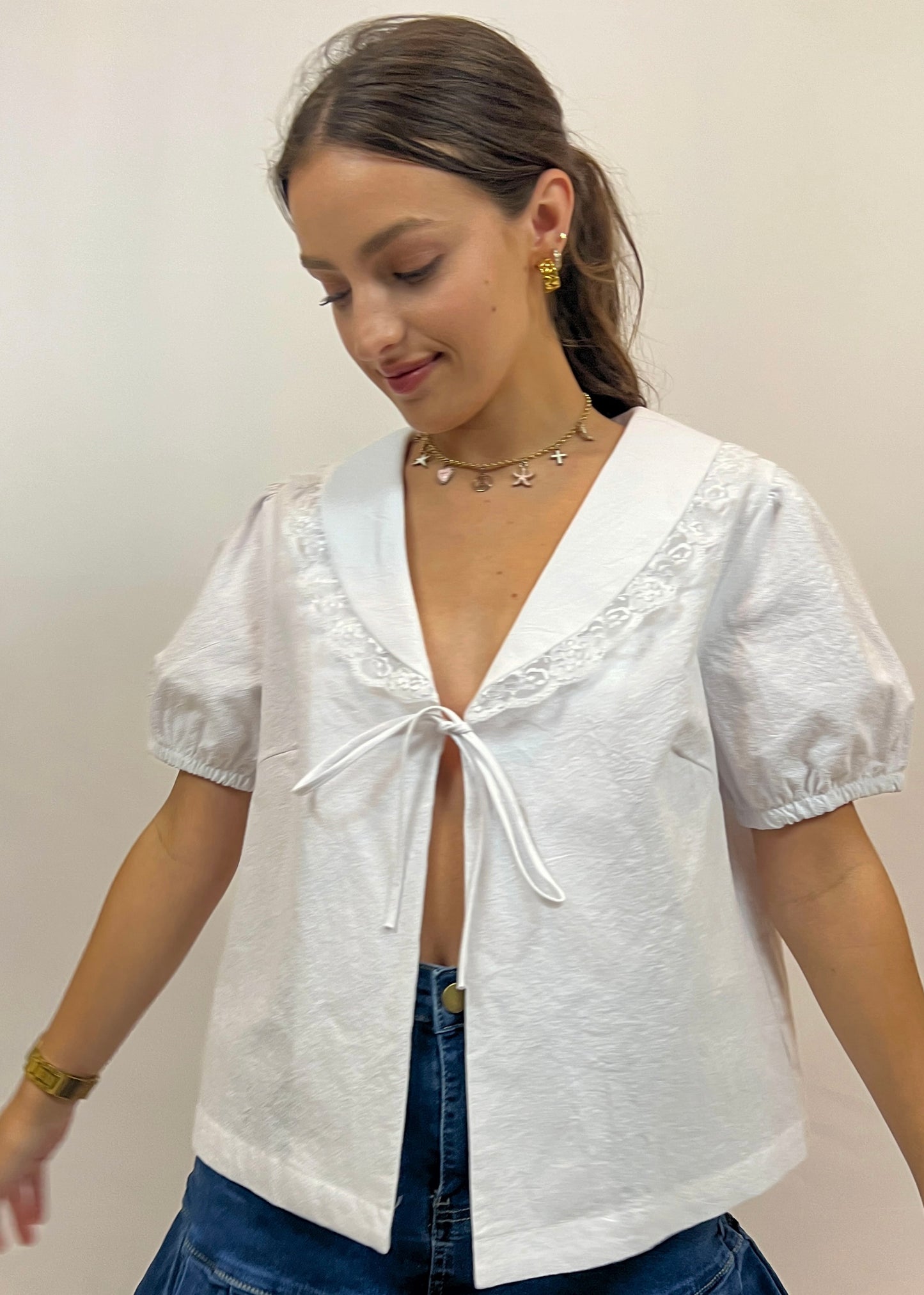 White Front Tie Blouse