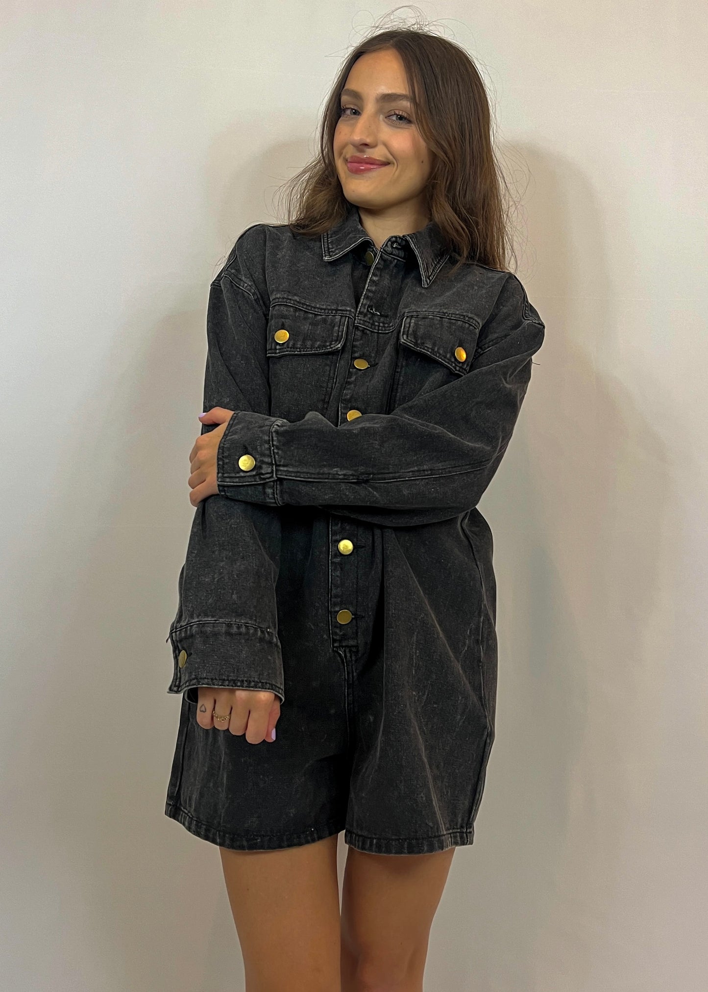 Denim Long Sleeve Romper