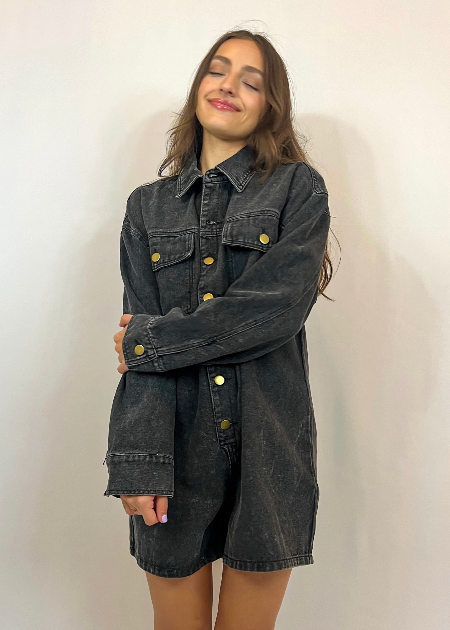 Denim Long Sleeve Romper