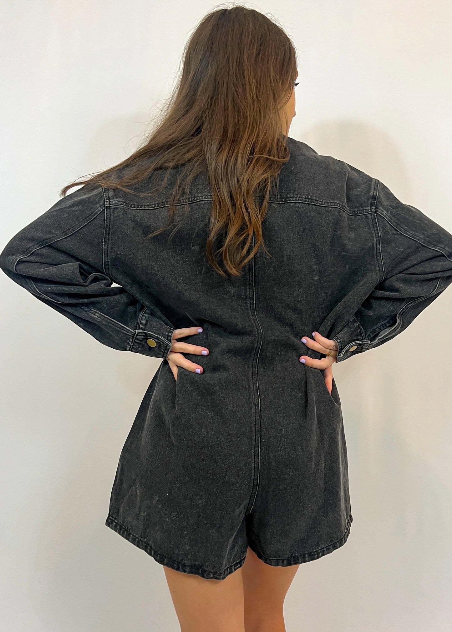 Denim Long Sleeve Romper