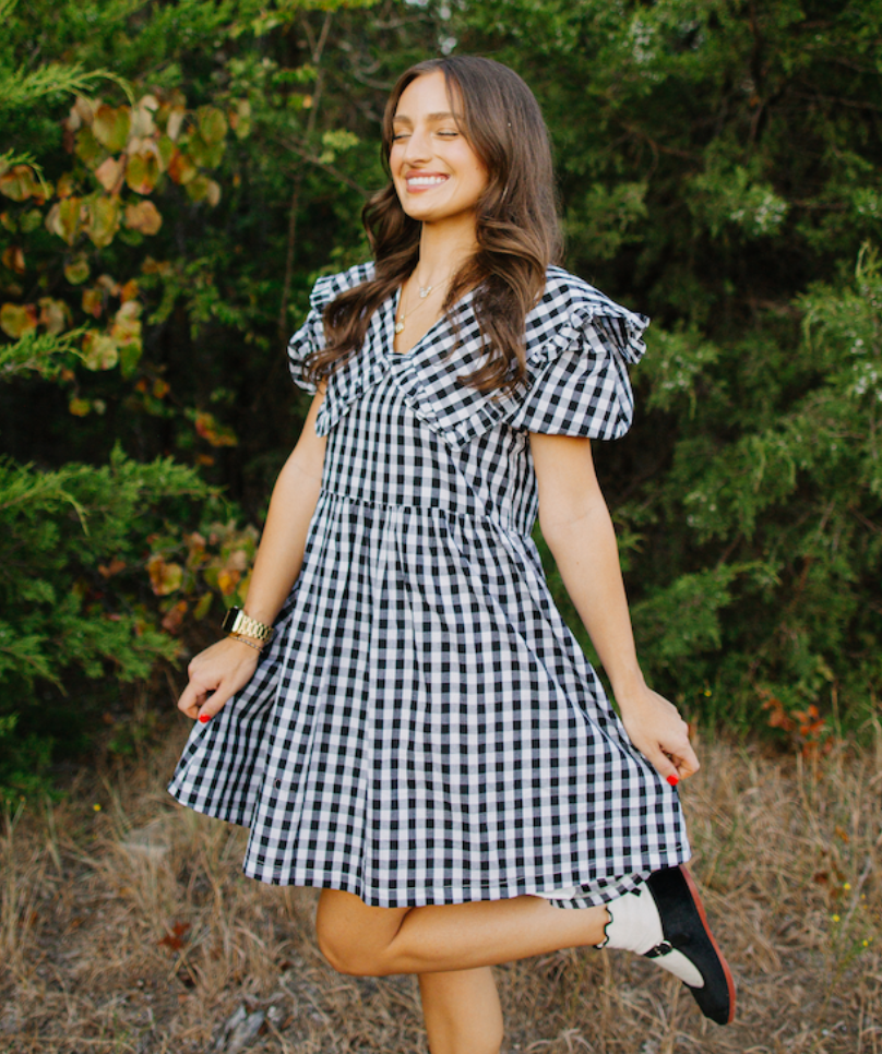 gingham puff sleeve mini dress Dorothy Rosebud Gingham Puff Sleeve Mini Dress