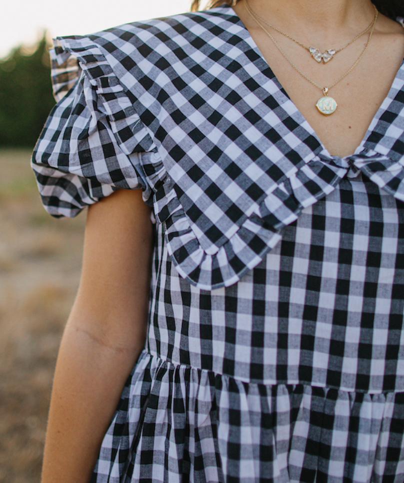 Gingham Mini Puff Sleeve Dress