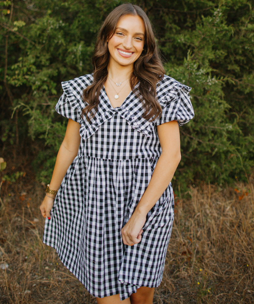 Gingham Mini Puff Sleeve Dress