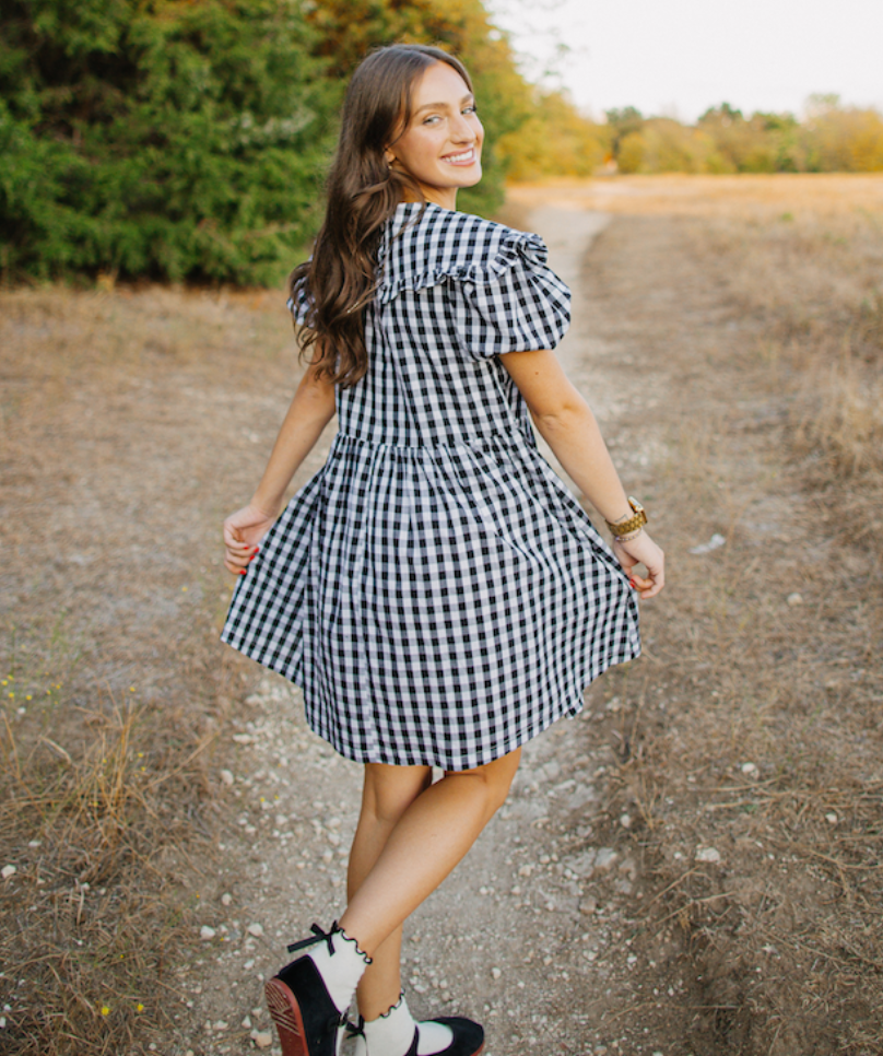 Gingham Mini Puff Sleeve Dress