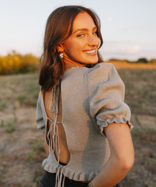 Puff Sleeves Sweater- Grey