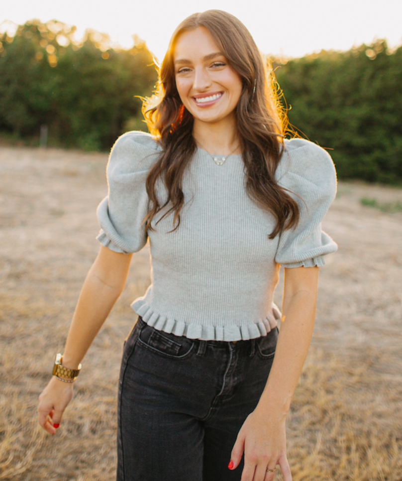 Puff Sleeves Sweater- Grey