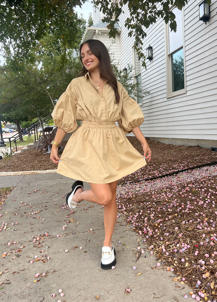 Taupe Elastic Waist Dress