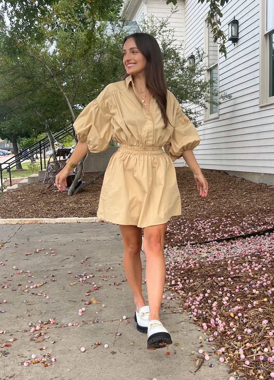 Taupe Elastic Waist Dress