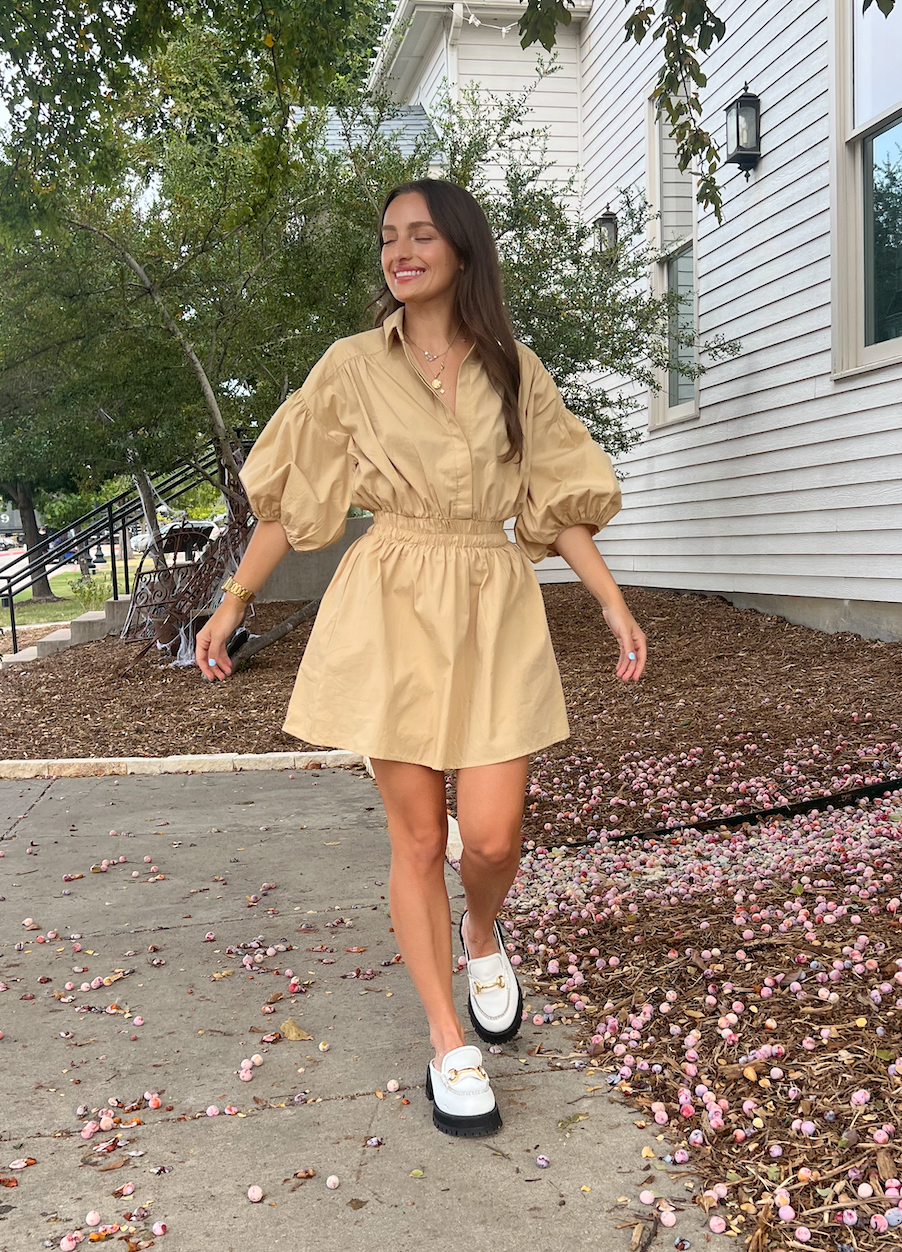 Taupe Elastic Waist Dress