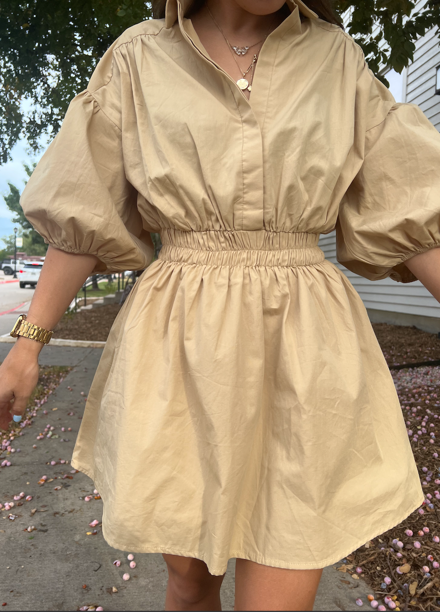 Taupe Elastic Waist Dress