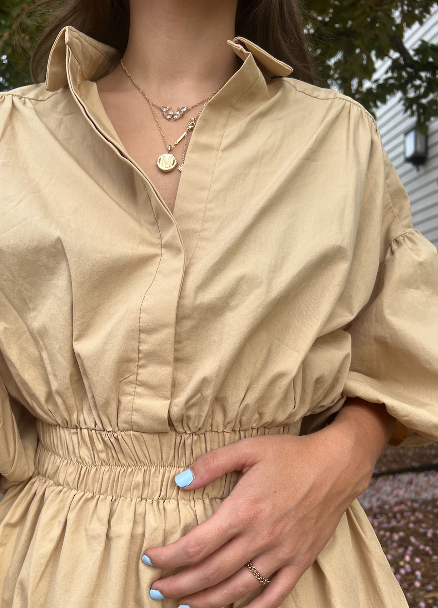 Taupe Elastic Waist Dress