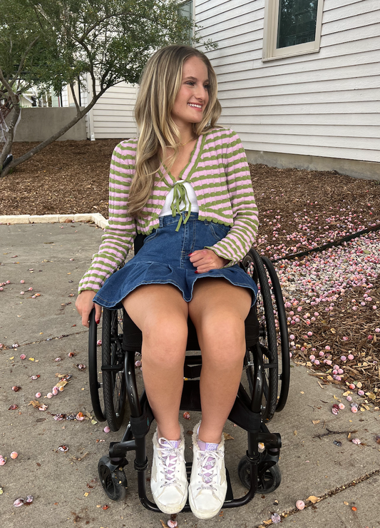 Green & Lilac Front Tie Striped Cardigan