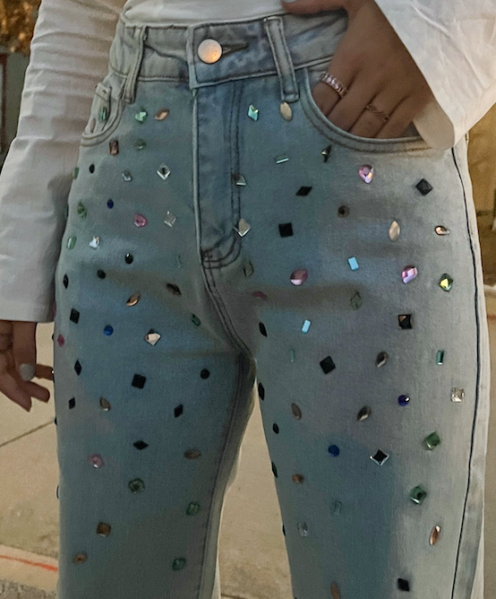 Rhinestone Denim Pants