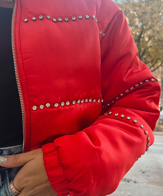 Red Rhinestone Cropped Jacket