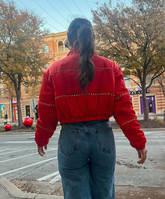 Red Rhinestone Cropped Jacket