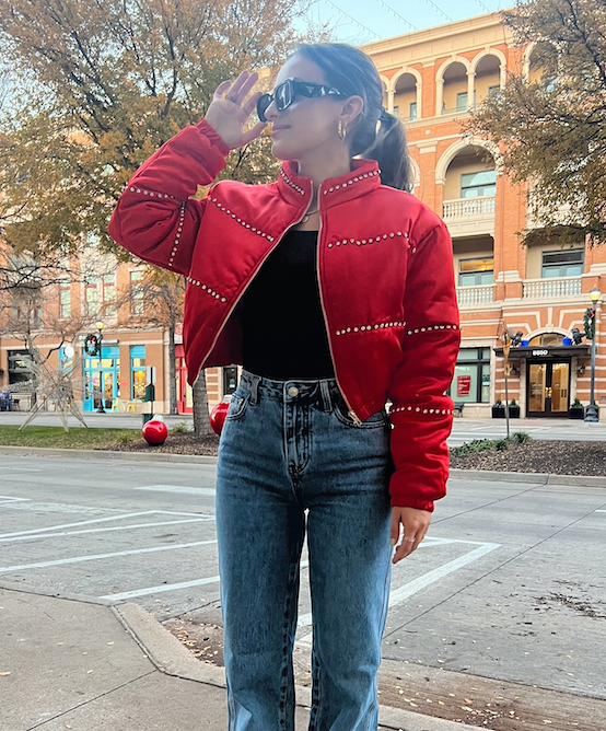 Red Rhinestone Cropped Jacket