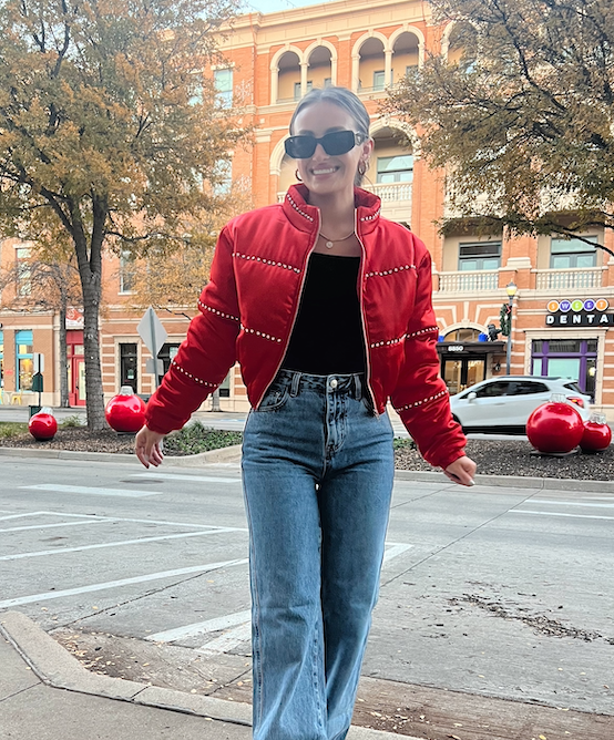 Red Rhinestone Cropped Jacket