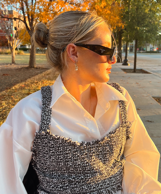 Button Down Shirt with Tweed Crop Top