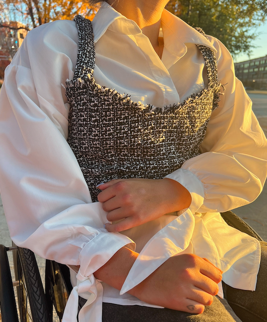 Button Down Shirt with Tweed Crop Top
