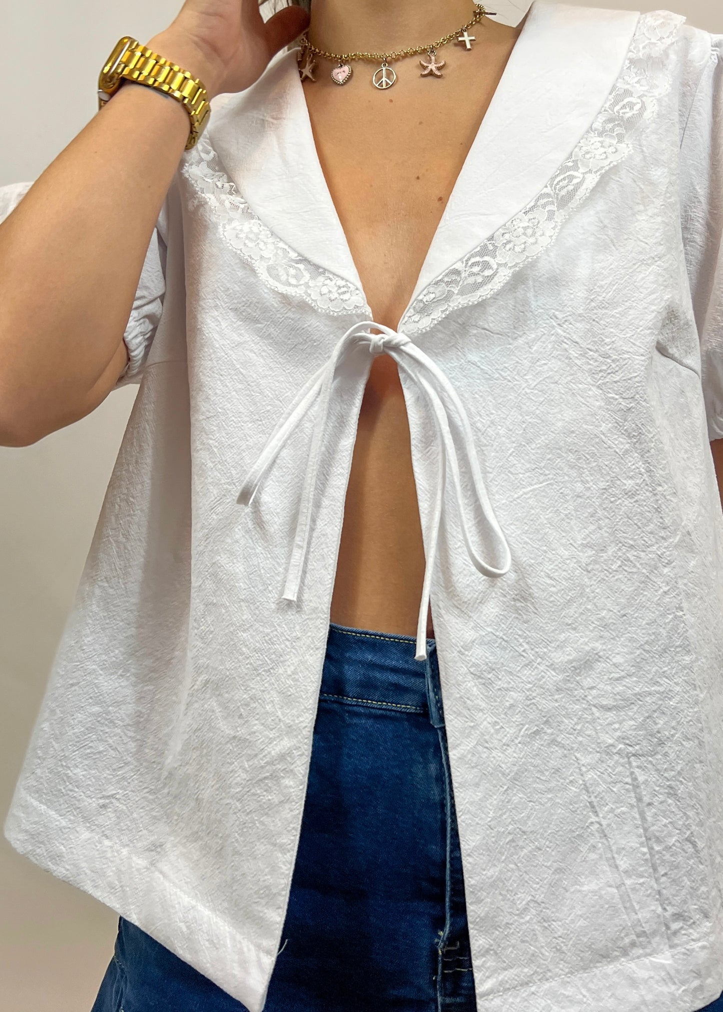 White Front Tie Blouse
