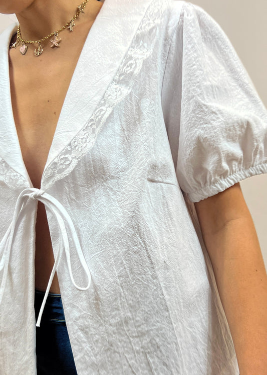 White Front Tie Blouse