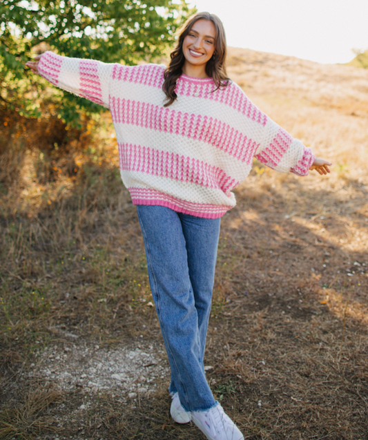 Color Blocked Sweater- Pink