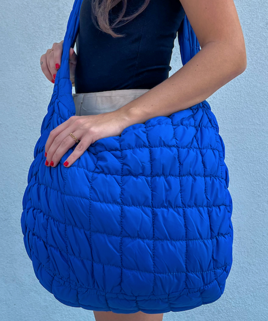 Quilted Puffer Shoulder Bag- Blue