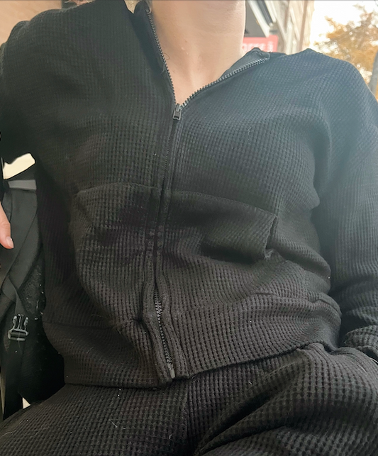 Black Waffle Knit Hoodie