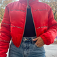 Red Rhinestone Cropped Jacket