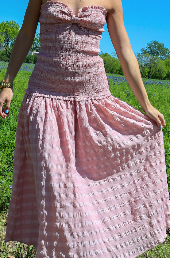 Pink Strapless Midi Dress