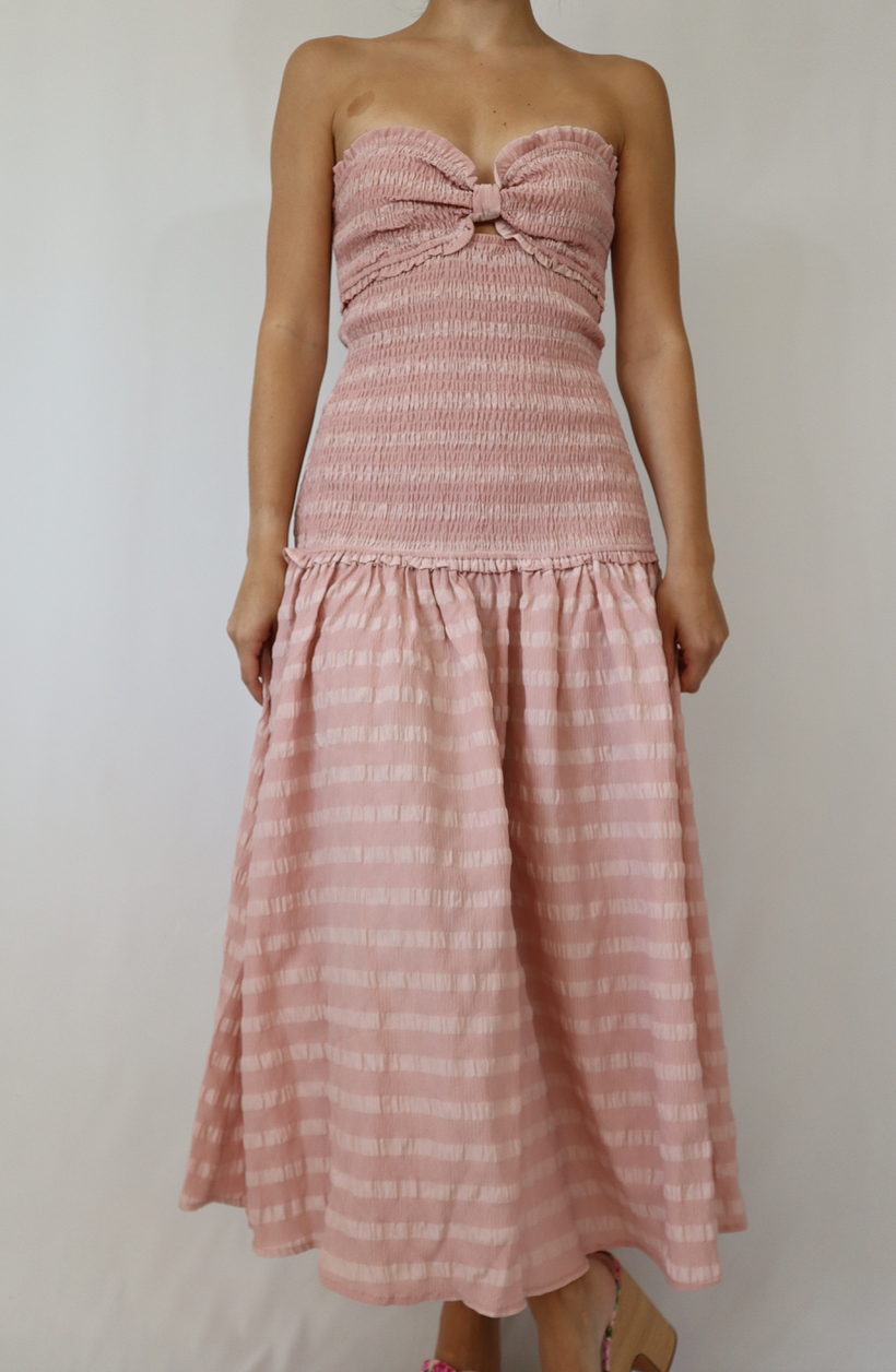 Pink Strapless Midi Dress